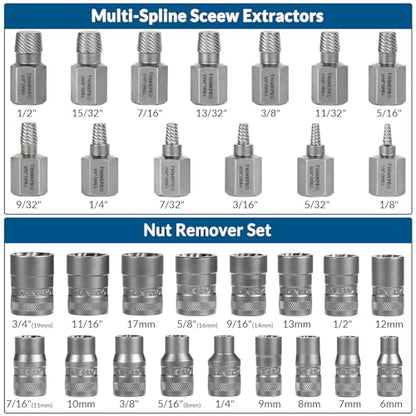 Screw & Bolt Extractor Set and Left Hand Drill Bit Kit, 54 PCS - color: 54-piece