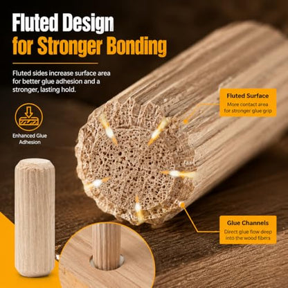 260PCS Wooden Dowel Pins Assortment, Fluted Hardwood Dowels - size: 260PCS MIX