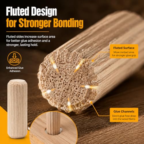 210PCS 5/16" x 1-3/16" Wooden Dowel Pins, Fluted Hardwood Dowels - size: 210PCS 5/16X1-3/16