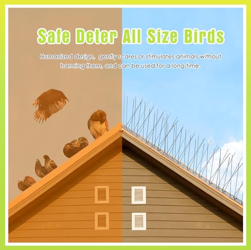 Pigeon Spikes Stainless Steel Bird Spikes for Outside to Keep Birds Away 37 Pack 30ft Coverage Bird Spikes Wire Prevention Spikes for Small Bird Squirrel for Fence Roof Blacony - size: disassembled-37pcs-30ft
