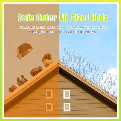 Pigeon Spikes Stainless Steel Bird Spikes for Outside to Keep Birds Away 19 Pack 15ft Coverage Bird Spikes Wire Prevention Spikes for Small Bird Squirrel for Fence Roof Blacony - size: disassembled-19pcs-15ft