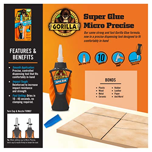Gorilla Micro Precise Super Glue, Clear, 5.5 g, All Purpose - size: Pack of 1, style: Liquid