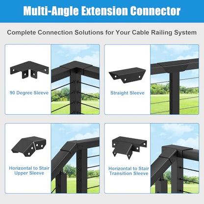 Black Cable Railing Handrail Corner Connectors, Aluminum - size: 90 Degree Sleeve