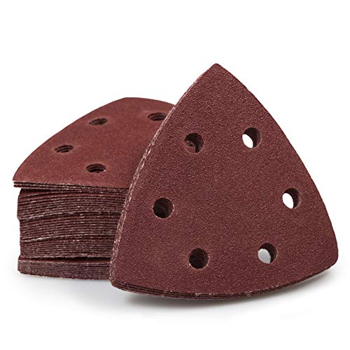SPEEDWOX 50Pcs 120 Grit Triangle Sanding Pads, 90mm 6 Holes for Multi Tool - style: 120 Grit