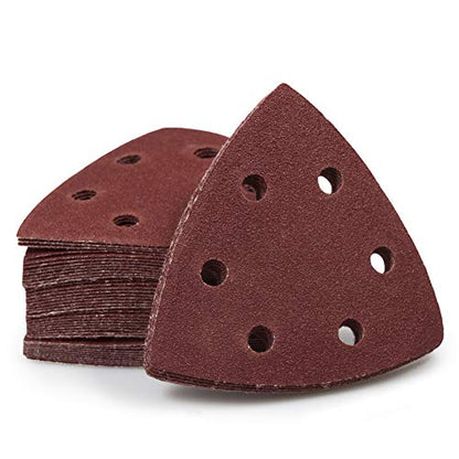 SPEEDWOX 50Pcs 120 Grit Triangle Sanding Pads, 90mm 6 Holes for Multi Tool - style: 120 Grit