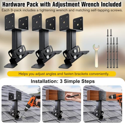 3 Pack Adjustable Roof Riser Brackets for Pergola, Fits 4x4 4x6 Posts