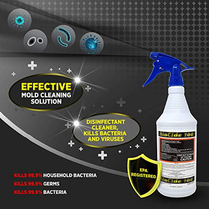 Biocide 100 EPA Registered Mold, Mildew and Fungi Remover, Cleaner and Disinfectant | Eliminates Household Mold Spores, Bacteria, Germs, Viruses | Non-Toxic and Safe | 1-Quart - size: 32.16 Fl Oz (Pack of 1)