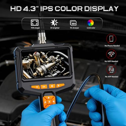 Borescope Camera with Light, 4.3" 1080P IP67 Waterproof Handheld Endoscope - size: 4.3''