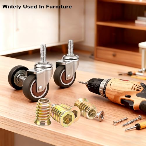 20Pcs 5/16"-18 x 20mm Metal Nut Inserts Threaded Wood Bolt Fastener Screw Connector Hex Socket Drive for Wood Furniture Building Repair Assortment (with Hex Spanner) - size: 5/16"-18 x20mm
