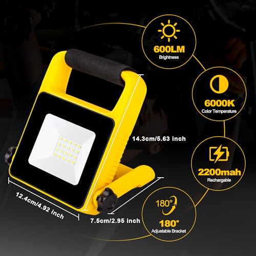 Rechargeable Work Light, 1200LM Portable floodlight, 2700K, Adjustable Work Light, 3.7V 2200Mah Suitable for workshops, garages, and Construction Sites (Art Deco)