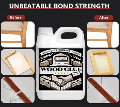 Meuvcol Wood Glue 1 Gallon, Ultimate Wood Glue for Furniture Heavy Duty, Furniture Glue for Woodworking,Crafts, Clear Strongest Glue for Wood, Cabinets, Chair Legs - size: 4160 g