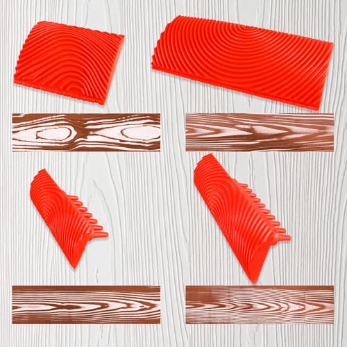 5 Pcs Wood Graining Tools, Soft Rubber Wood Graining Knurling Tool DIY Painting Look Like Natural Wood Grain Brushes Wood Pattern Faux Wood Texture for Decorative Painting