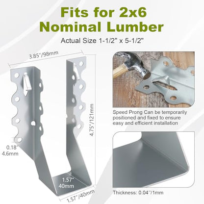 50 Pcs Joist Hangers 2x6, 20 Gauge Galvanized Face Mount Joist Hangers for Wood, Heavy Duty Hurricane Ties Deck Brackets for Rafters, Floor, Ceiling, Roofs – Sliver