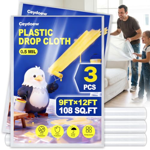 3 Pack Plastic Drop Cloths for Painting 9x12ft - color: 3-pack