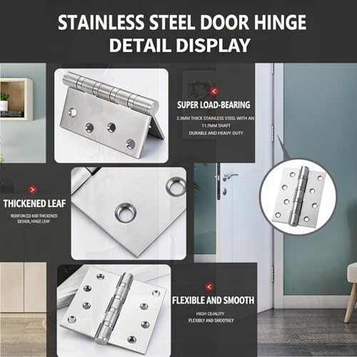 LAFULER 4 Pack 4×2.9inch Silver 304 Stainless Steel Door Hinge， - size: 4×2.9inch(Silver)