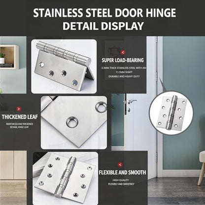 LAFULER 4 Pack 4×2.9inch Silver 304 Stainless Steel Door Hinge， - size: 4×2.9inch(Silver)
