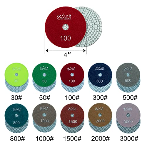 Sali 10 Pack Diamond Polishing Pads 4 Inch Wet Granite Stone Polish Pad Kit for Drill, Grinder, Polisher Polishing Pad for Concrete Marble Stone Countertop Quartz 100 Grit - style: Grit 100