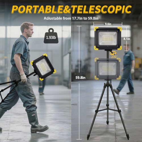 12000mAh Rechargeable LED Work Light with Stand,Magnetic Base & Remote - size: work light+Tripod