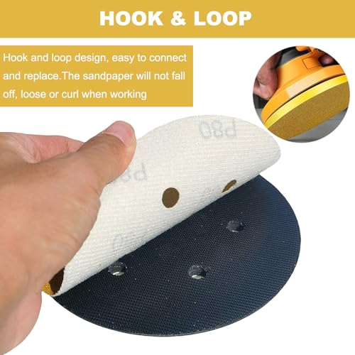50 Pack 6 Inch 6 Hole Gold Sanding Discs - 80, 180, 220, 320, 400 Grit Dustless Hook and Loop Sandpaper Finishing Discs for Woodworking or Automotive (6 Inch 6 Hole, 50)