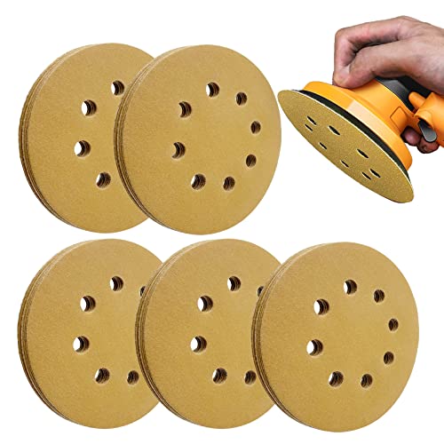 5 Inch Sanding Discs Hook and Loop, 220 Grits 8 Holes Sandpaper Round Orbital Sander Paper for Woodworking Car Boat Metal Polishing, 50pcs - style: 220 grits 50pcs