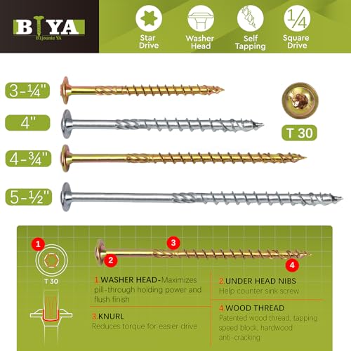Structural Lag Screws 1/4" x 4-3/4" 50PCS Heavy Duty Wood Screws - size: 1/4" x 4-3/4" - 50 SCREW COUNT