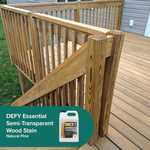 DEFY Essential Semi-Transparent Outdoor Wood Stain and Sealer in One, 1 Gallon, Natural Pine - Wood Sealer Outdoor Waterproof Deck Stain - color: Natural Pine