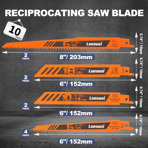 10-Piece Reciprocating Saw Blades, 6 & 8 Inch Wood & Metal Cutting