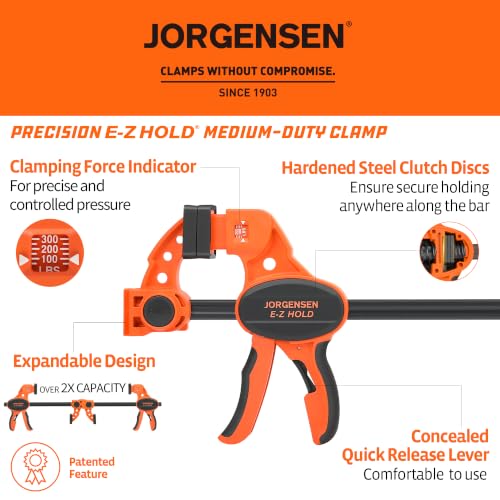 Jorgensen E-Z Hold 2-Pack 6" 300LBS Load Indicator Woodworking Bar Clamps - size: 6 inch