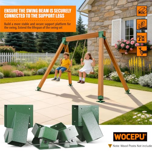 201 Stainless Steel Swing Set Bracket 2pcs A-Frame Brackets 4pcs Adjustable Swing Anchor Leveling Kit Bracket（Green） - color: Green, size: Complete Set(2A-Frame+4Base)