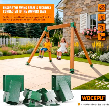 201 Stainless Steel Swing Set Bracket 2pcs A-Frame Brackets 4pcs Adjustable Swing Anchor Leveling Kit Bracket（Green） - color: Green, size: Complete Set(2A-Frame+4Base)