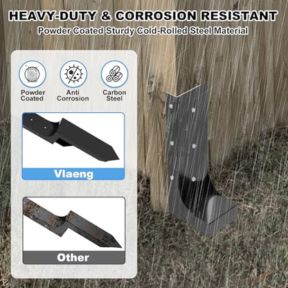 Thicker Fence Post Repair Kit-Heavy Duty Metal Steel 4''x4'' (Actual 3.58"x3.58") Fence Repair Stake-Anchor Ground Spike-Support Bracket Mender for Tilted Broken Wood-Powder-Coated Post Stabilizer