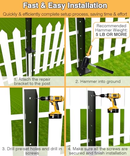 Fence Post Anchor Kit, Heavy Duty Metal Steel Post Repair Kit, Fence Post Anchor Stakes Ground Spike for Repairing Tilted/Broken Wood Post, Double-Tube Style, 1 Pack - size: Double-Tube-1