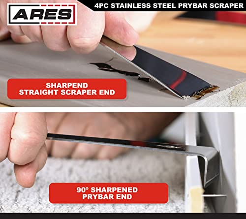 ARES 46020 4-Pc Stainless Steel Pry Bar Scraper Set - Nail Puller & Opener