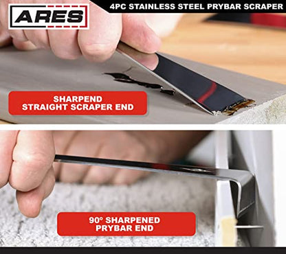 ARES 46020 4-Pc Stainless Steel Pry Bar Scraper Set - Nail Puller & Opener