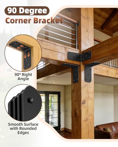 Heavy Duty L Brackets, 5x5 Inch, 300 LBS, Black, 4 Pack - color: Black-4PCS