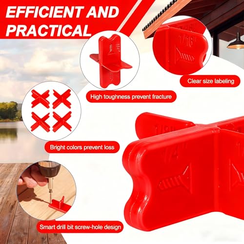 10PCS Deck Spacers,Durable Deck Spacer Tool to Uniform Gap Between Installed Deck Boards for Treated Lumber and Composite Decking Handy Deck Building Tools Deck Board Spacers (Red) - color: Red