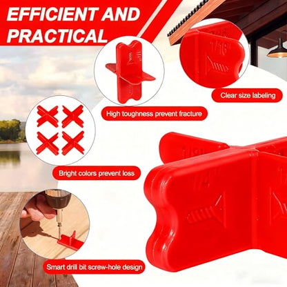 10PCS Deck Spacers,Durable Deck Spacer Tool to Uniform Gap Between Installed Deck Boards for Treated Lumber and Composite Decking Handy Deck Building Tools Deck Board Spacers (Red) - color: Red