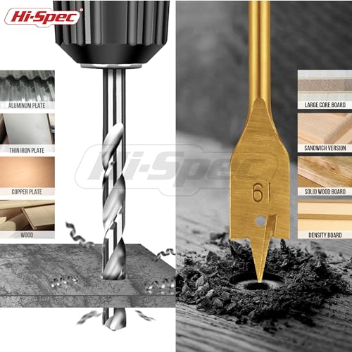 Hi-Spec Wood Hole Saw, Brad Point and Spade Drill Bit Set with Case - size: 21 Piece
