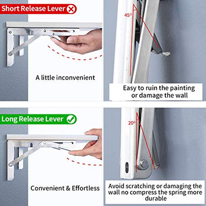 Folding Shelf Brackets, 16 Inch Heavy Duty L Bracket, Silver, 2 Pack - color: Silver, size: 16 Inch