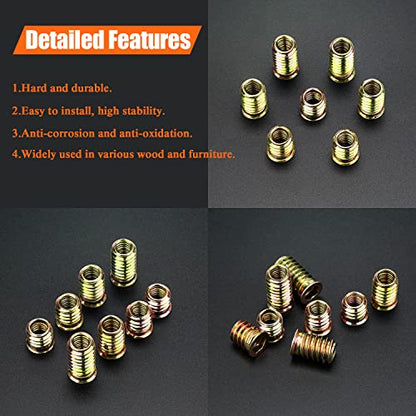 5/16-18 Threaded Inserts, Wood Inserts, Steel Threaded Inserts for Wood Furniture Screw, HELIFOUNER 100 Pieces 5/16"-18 x 13mm/15mm/20mm/25mm Threaded Inserts Kit with Hex Wrench - size: 5/16"-18 Assortment Kit