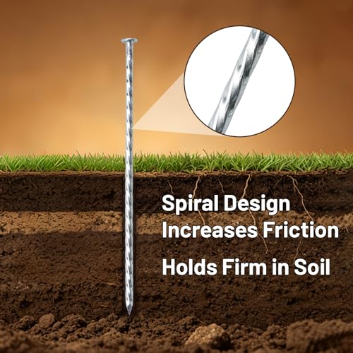 10 Inch Galvanized Landscape Spikes, Spiral Ground Stakes，50 Pack
