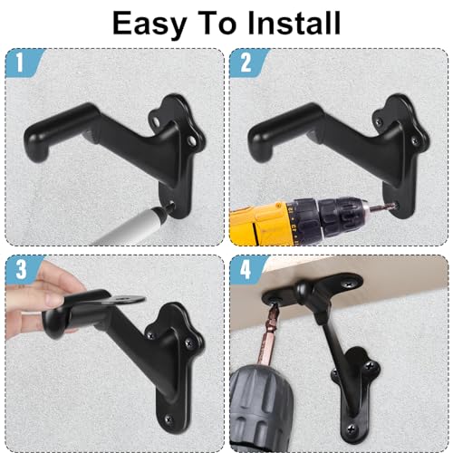 RealPlus Handrail Stair Brackets 3pcs Heavy Duty Hand Rail Bracket with Screws for Stairways Staircase Railing Bracket (Matte Black) - color: Matte Black