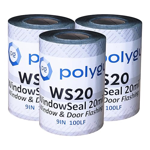 POLYGUARD WindowSeal Window and Door Flashing Tape, 9 in x 100 ft Roll, 20 mil Thick, Self-Sealing & Self-Adhering Waterproof Barrier, Pack of 3 - size: 9" x 100'