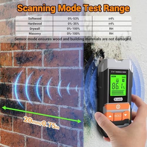 Dr.meter 2 in 1 Pin & Pinless Wood Moisture Meter for Wood Drywall