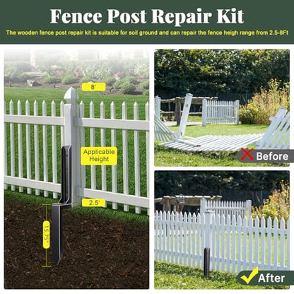 Fence Post Repair Kit, 4 Pack Ground Anchor Stakes for Wood Posts