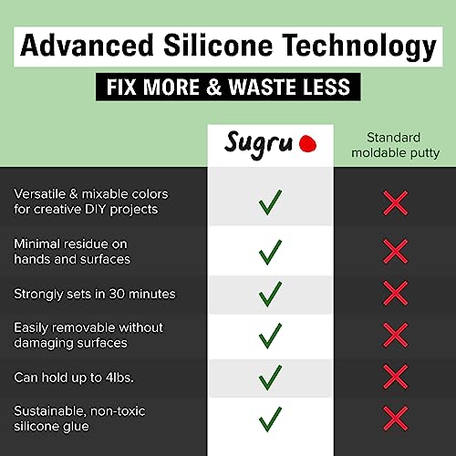Sugru Silicone Super Glue - Waterproof All-Purpose Wall Putty + Moldable Glue for Crafting + DIY Home Improvement - Removable + Kid-Safe - Indoor/Outdoor Use - 3 Pack - Black, White + Grey (3.5g/ea) - color: Black, White & Gray