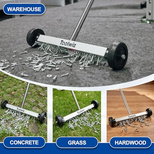 Toolwiz 15" Rolling Magnetic Sweeper with Telescopic Magnetic Pick Up Tool - size: 15 inches + 16 LB Pick Up Tool