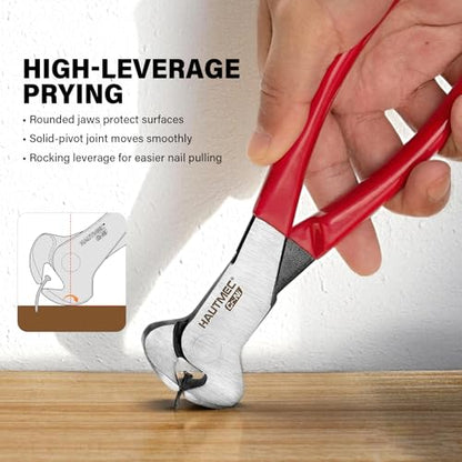 HAUTMEC 7 Inch Nail Puller Pliers Tool, CR-Ni Steel End Cutting Pliers with Non-Slip Grip, Nail Remover Tool with Polished Finish, End Cutting Nippers Tool for Pulling Nails and Wires HT0158-CP - color: 7" Nail Puller Pliers