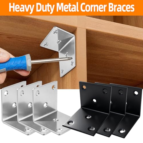 20 Pcs Metal Corner Braces,Heavy Duty Angle Bracket with Screws - color: Black
