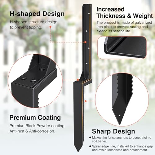 Fence Post Repair Kit 2 Pack, Heavy Duty Fence Post Anchor for Wooden Post - color: 2 Pack Black